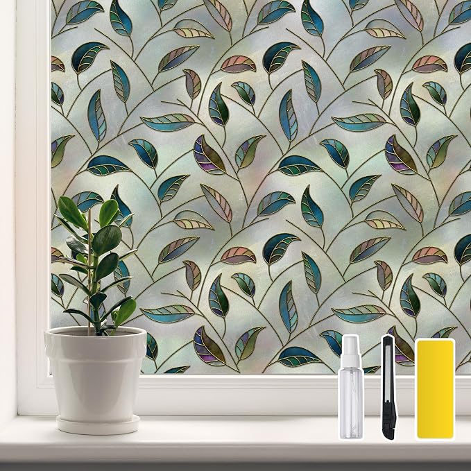 DKTIE Static Cling Decorative Window Film Vinyl Non Adhesive Privacy Film by Dktie