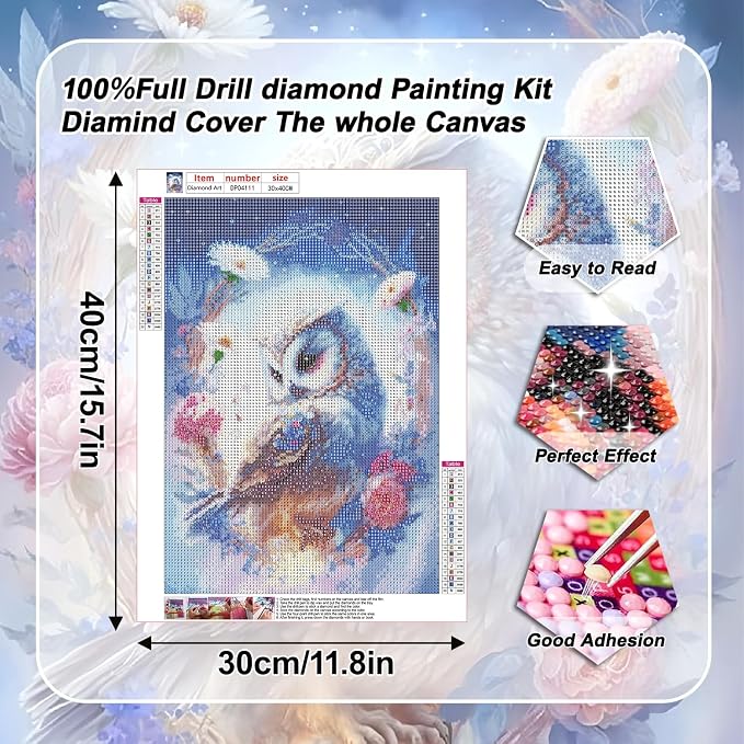 VeGuude Diamond Art Kits for Adults, Full Drill Owl Diamond Painting Kits for - Image 3