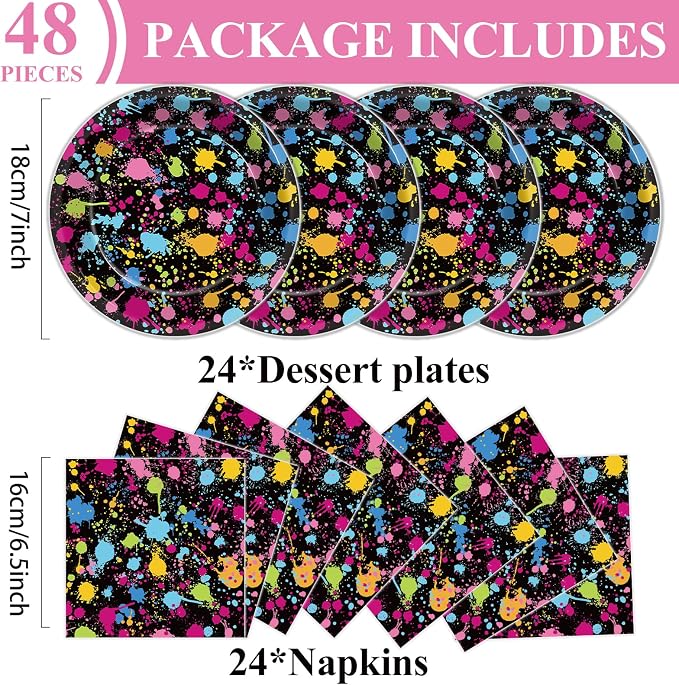 48Pcs Neon Glow in the Dark Paper Dessert Plates and Napkins Neon Party - Image 2