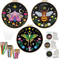 Nuberlic 3 Pack Embroidery Kit for Adults Beginners, Stamped Cross Stitch Moth by Nuberlic