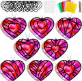 32 Sets Valentines Suncatchers Craft Kit DIY Heart Window Stained Glass Effect by Lonfliness