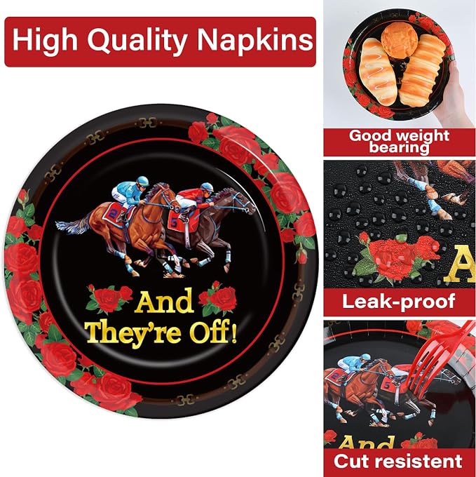 Qyeahkj 100PCS Derby Day Plates and Napkins Party Supplies Horse Racing - Image 4