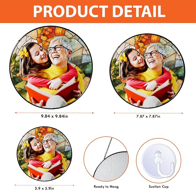 LOVELYPOD Personalized Grandma Stained Glass Sun Catcher, Photo Family Portrait - Image 6