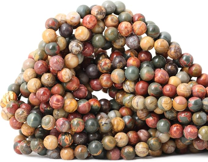 60PCS 6mm Natural Picasso Jasper Gemstone Round Loose Beads by CHEAVIAN