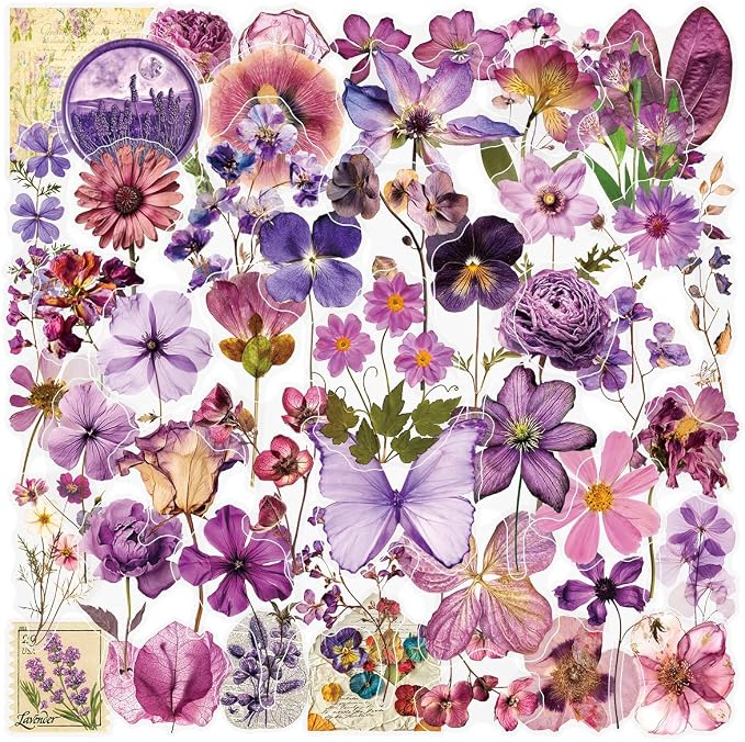 50PCS Transparent Flora Scrapbook Stickers, Flower-D | Vintage Aesthetic Flowers by Unknown