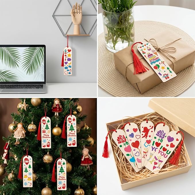 45 Pcs DIY Bookmarks Making Kit, 20 Blank Wooden Bookmarks - Image 4