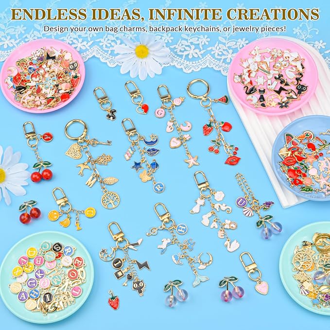 656Pcs Keychain Making Kit: Gold Jewelry Making Supplies Including 198 Charms - Image 6