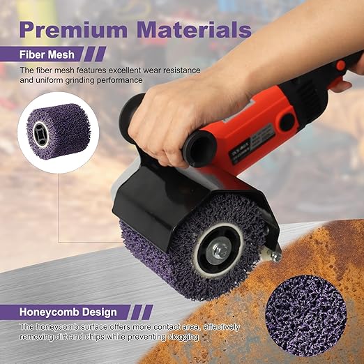 Rocaris 36 Grit Abrasive Drawing Wheel Drum, 4.5"×4" Wire Drawing Polishing Burnishing Wheels, Buffing Wheels for Wood Metal Surface Polishing, Purple