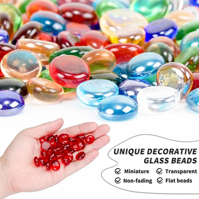 1 LB Red Flat Glass Beads, Mini Flat Round Pebbles - Image 3