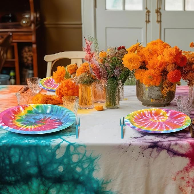 Qyeahkj 25 Guests Tie-Dye Party Supplies, Tie-Dye Party Plates Napkins Forks Set - Image 6