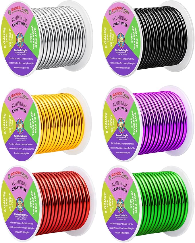 Mandala Crafts 8 GA Silver Black Red Assorted Anodized Aluminum Craft Wire | by MandalaCrafts