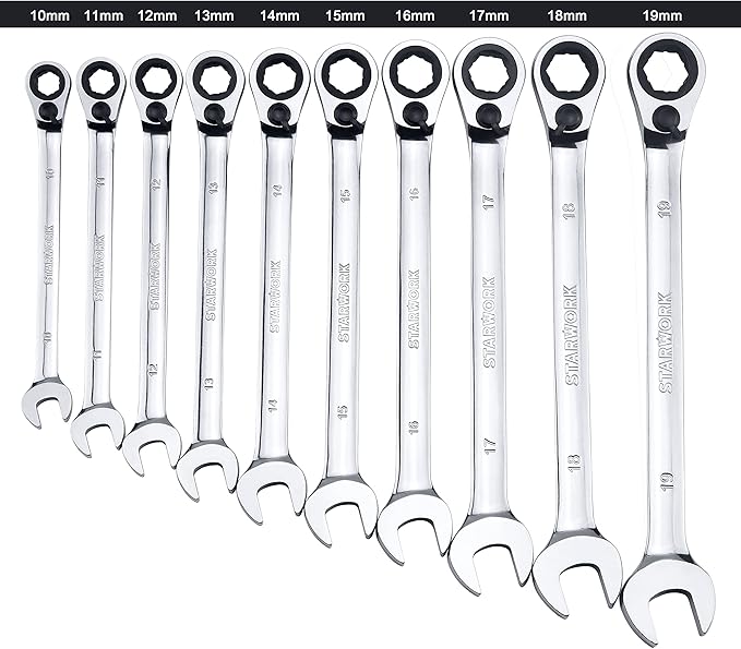 TRUE MECHANIC™ 20 Pc. Reversible Ratcheting Combination Wrench Set, Non-Slip, Long Pattern, SAE, Metric, Professional, With Portable Roll-Up Pouch Bag…