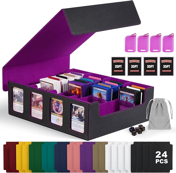 Trading Card Storage Box with Commander Display, 4-Row Deck Case with Removable by Kabinka