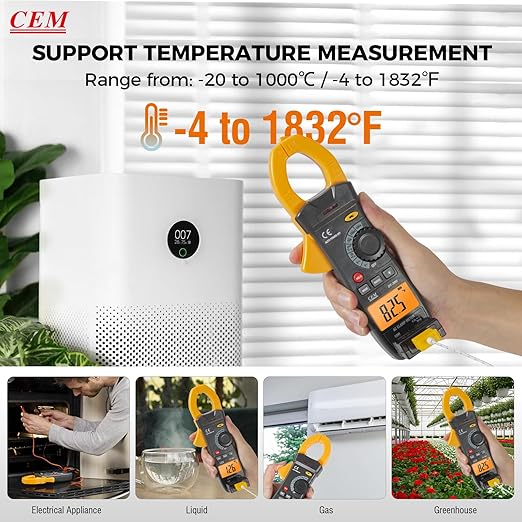 CEM Digital Clamp Meter with O-Shaped Jaw, Auto-ranging Voltage Tester with Flashlight Backlight, Clamp Multimeter for Measuring AC/DC Voltage AC Current Temperature Continuity Diode NCV DT-380