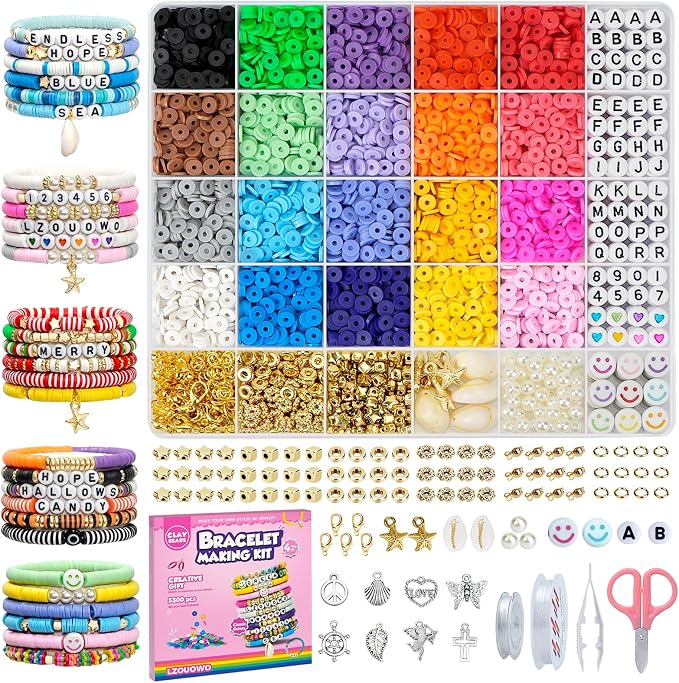LZOUOWO 5300 Clay Beads Bracelet Making Aesthetic Kit, Polymer Heishi Preppy by LZOUOWO