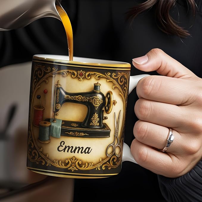 Personalized Classic Sewing Machine Design Coffee Mug, Ceramic Sewing Mug - Image 5