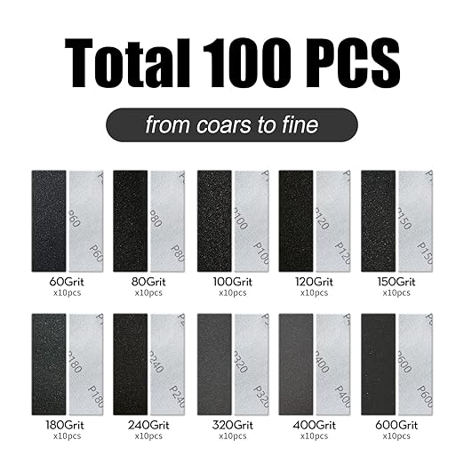 Micro Sander Tool Kit with 100 Piece Detail Finger Sander 3.5” x 1” Mini Sanding Block for Crafts, DIY, Wet Dry Sandpaper of 60, 80, 100,120, 150, 180,240, 320, 400 and 600 Grits
