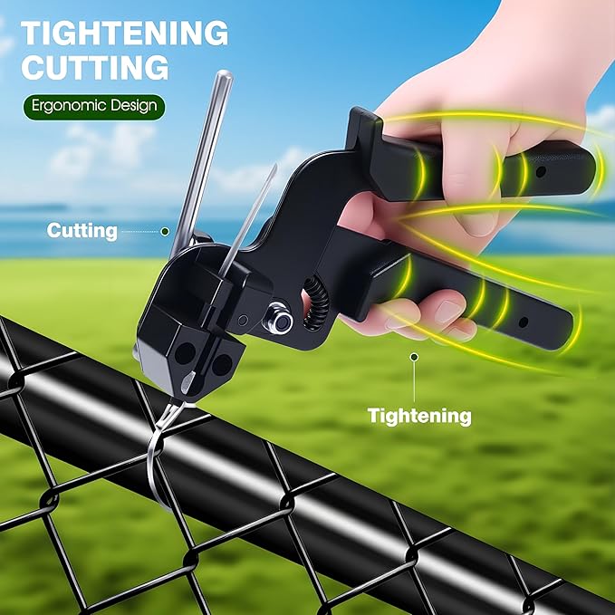 Metal Zip Ties with Stainless Steel Cable Tie Gun, Special Tool For Fastening and Cutting Steel Zip Ties, 100pcs 11.8in Uv Resistant chain link fence Parts For Fence Exhaust Pipe Outdoor
