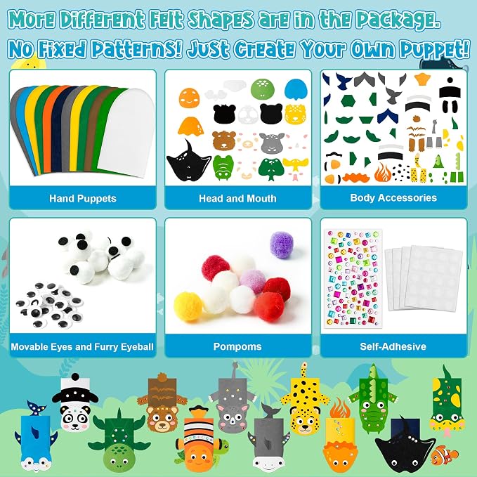 WATINC 12Pcs Hand Puppet Making Kit, Art Craft Felt Sock Puppet Toys, Creative - Image 3