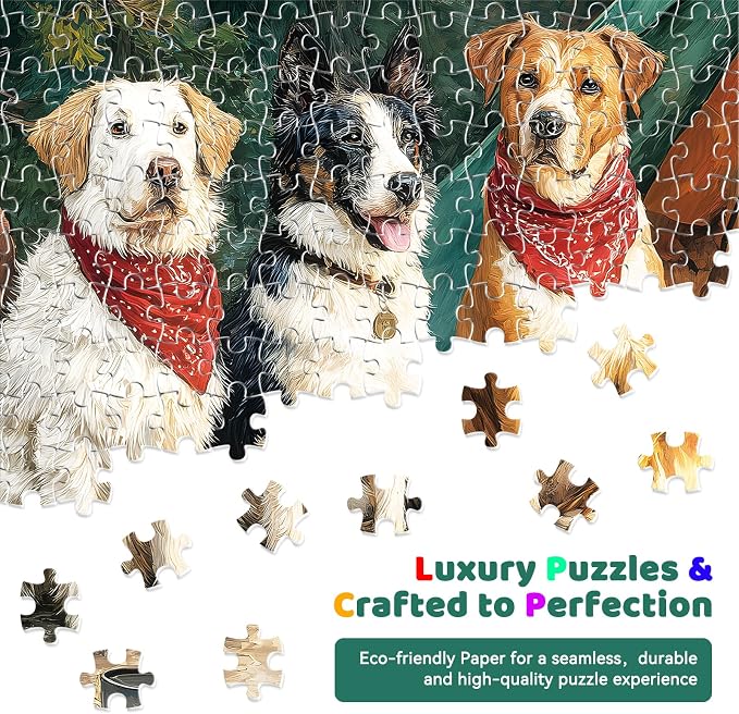 300 Piece Puzzles for Adults Large Piece, Dogs Forest Campfire Camping Jigsaw - Image 4