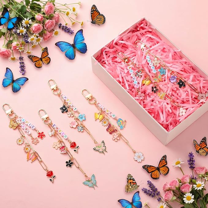 CraftyDream 558 Pcs Flower Keychain Making Kit DIY Butterfly Floral Bag Charm - Image 6