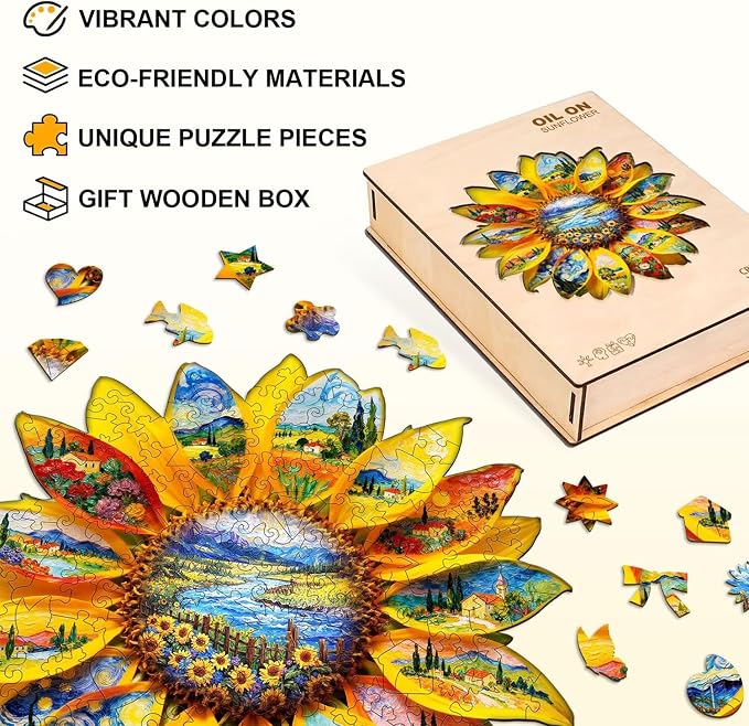 Sunflower Oil Painting Puzzles Adults Gifts Wooden 100 Pieces 8.5 * 8.3in - Image 2