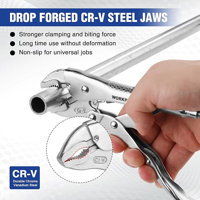 WORKPRO Locking Pliers, 7-inch Curved Jaw Vice Grips pliers, Chromium-Vanadium Steel Locking Pliers with Wire Cutter, Locking Adjustable Vise Grips for Clamping Twisting Welding