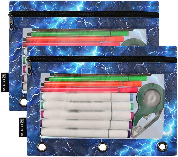 Custom Blue Electric Lightning Pencil Pouch - Image 2