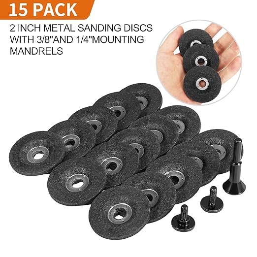 2" Die Grinder Grinding Wheel 15 Pcs,2 inch Grinder Disc with Mounting Mandrel Holder 3/8" & 1/4" Arbor Hole with 1/4" Shaft Shank for General Purpose Metal & Stainless Steel, Aluminum Oxide Grinding