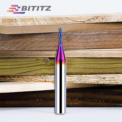 2PCS Downcut Spiral Router Bit 1/4 Inch Shank 1/16 Inch Cutting Diameter 1/4 inch Cutting Length with Extra Long Life Coating CNC Router Bits End Mill for Wood Cutting, Slot Mortise, Engraving