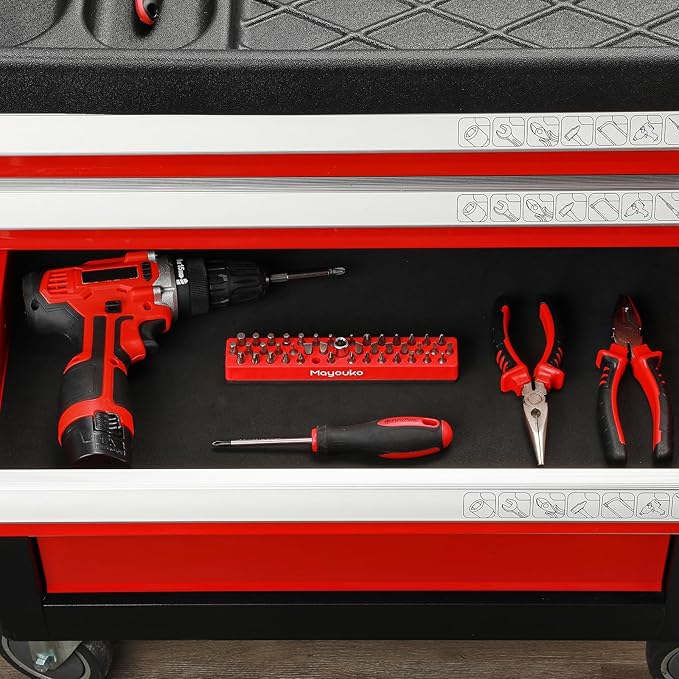 Mayouko 1/4" Magnetic Hex Bit Holder Rack Organizer, 43 Holes, 1/4-Inch Drill Bit Holder, Red, 2 Racks, Magnetic Bit Holder with Magnet Base for Screwdriver Bits
