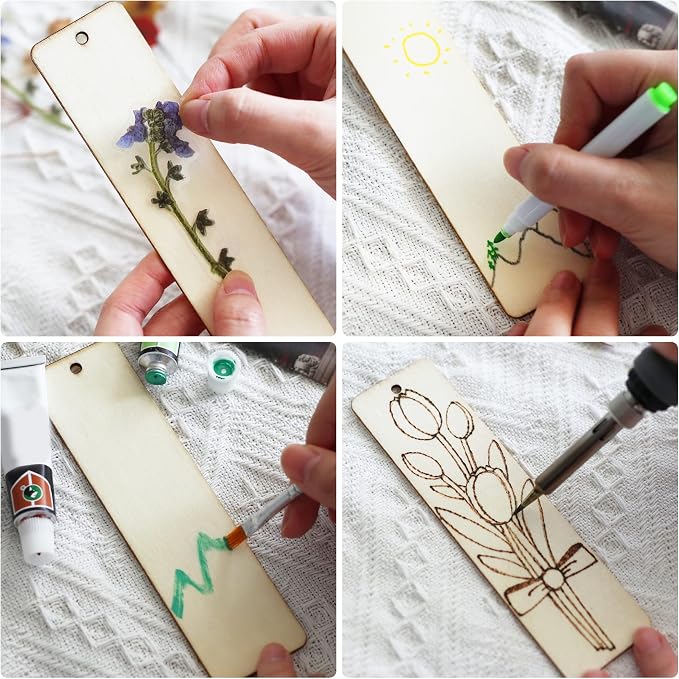SWATOM Wood Bookmarks Blank DIY Wooden Bookmark Craft Bulk 50 PCS Unfinished - Image 4