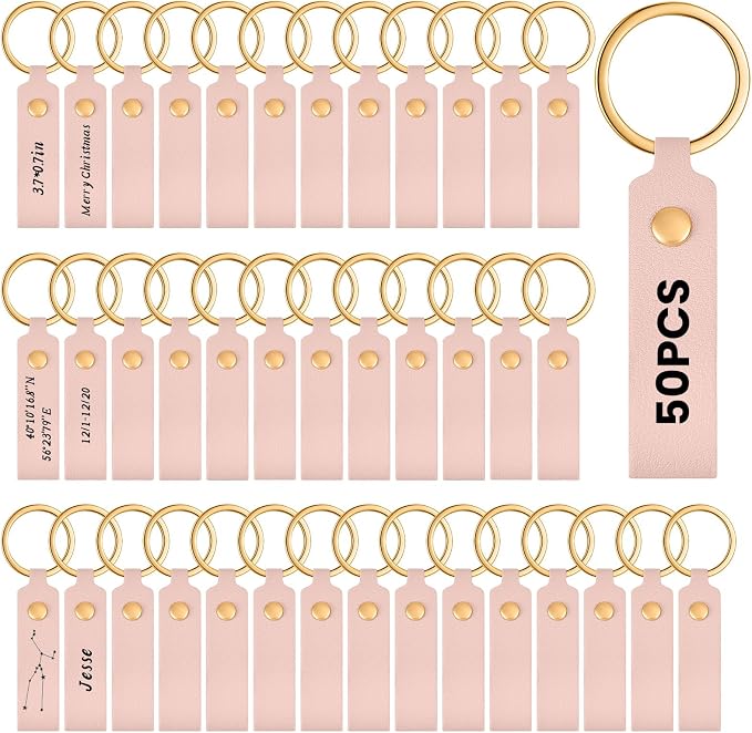 Wavyknot 50 Pcs PU Leather Keychain Blanks Bulk Laser Engraving Blanks Keychain by Wavyknot