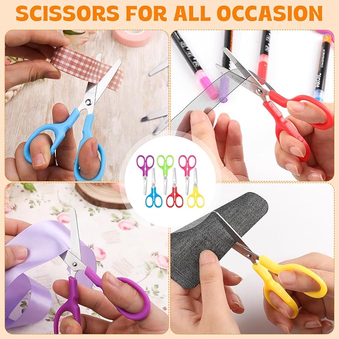 60Pack 5" Small School Student Blunt Craft Kids Scissors, Sharp Stainless Steel Blades Safety Comfort Grip Scissors for Kids Children Cutting Paper, 5Inch