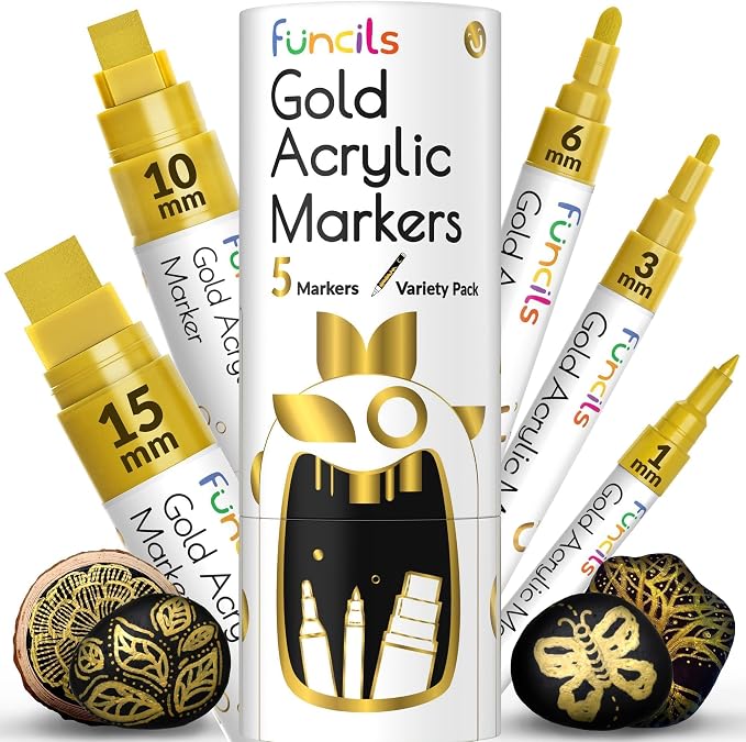 5 Acrylic Gold Paint Pen Metallic by Funcils