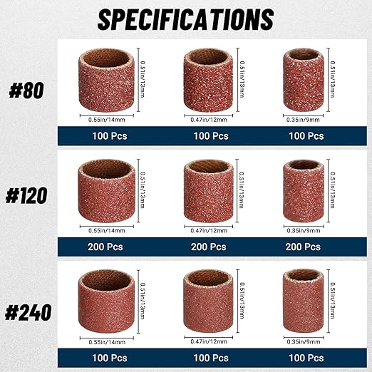 1200Pcs Sanding Drums Kit – 80/120/240 Grit Sanding Bands with 48 Drum Mandrels, 2 Self-Tightening Drill Chucks & 1 Wrench – Tool Accessories Sanding Drum Bits for Rotary Tool