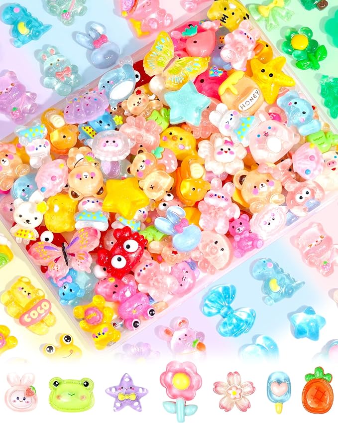 FIVEIZERO 100PCS Cute Slime Charms, Kawaii Flatback Resin Charms | 50+ Unique by FIVEIZERO