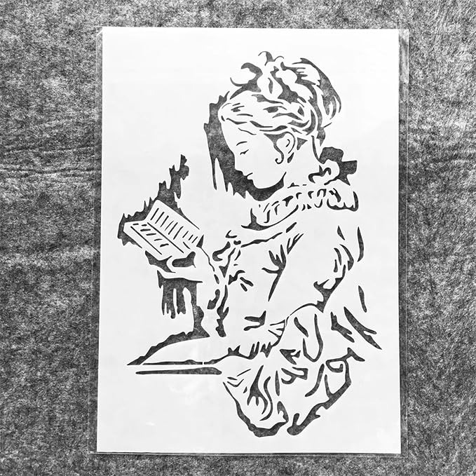 TIAMECH A4 Reusable Vintage Reading Girl Stencil - Image 2