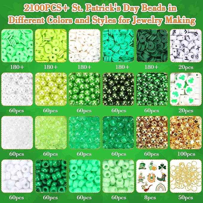 UPINS St Patricks Day Bracelet Kit Shamrock Green Beads - Image 2