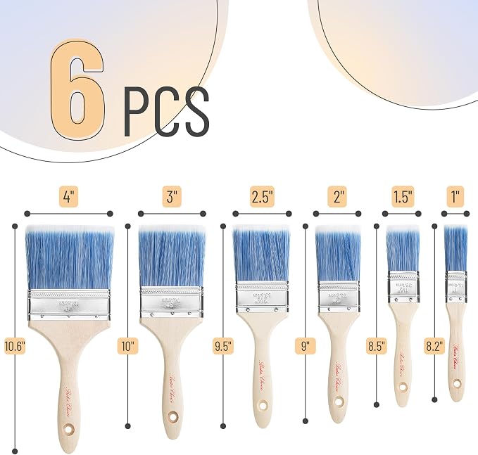Bates- Paint Brushes, 6 Pack, Wooden Handle, Flat Wall Paint Brushes - Image 2