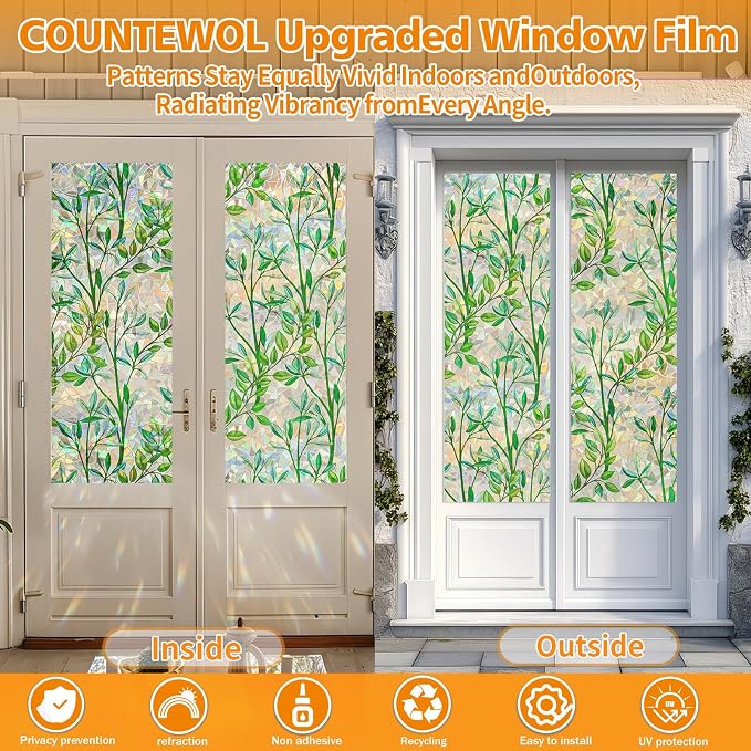 Countewol Window Privacy Film Stain Glass Window Film Rainbow Window Film - Image 5