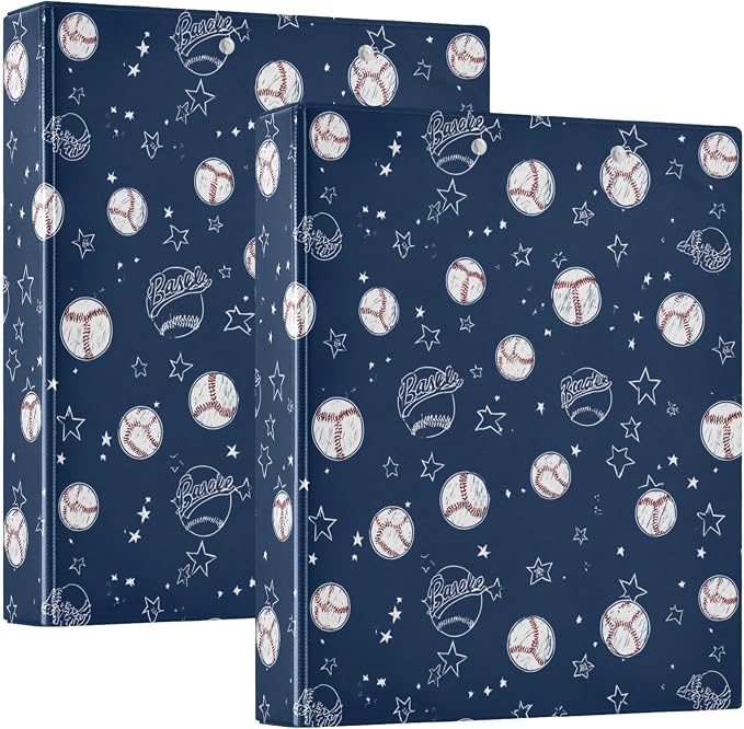 Baseballs and Stars Round Ring Binders 1.5 Inch Softball White Blue Purple 3 by Wamika