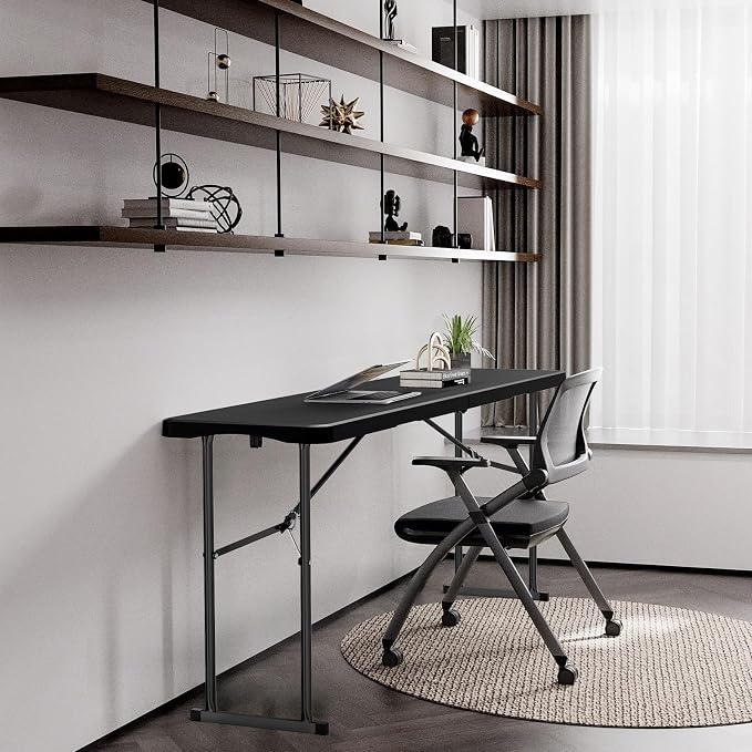 VINGLI 6 FT Narrow Folding Table, Tabletop Folded in Half, Home Work - Image 5