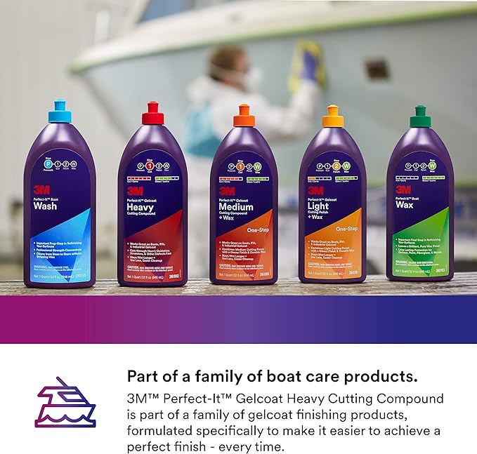 3M Perfect-It Gelcoat Heavy Cutting Compound, 1 Quart – Fast Cutting Marine Oxidation Remover for Boat & RV Gelcoat Surfaces
