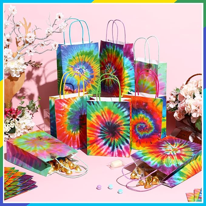 TaoBary 48 Pieces Tie Dye Party Gift Bags Tie Dye Party Favor Colorful Rainbow - Image 2