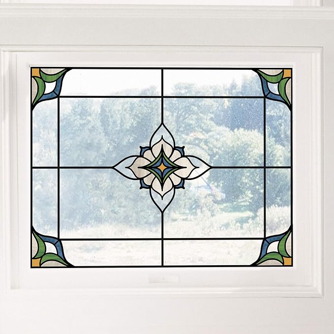InHome Blue Alden Stained Glass Window Decal, Repositionable Decorative Window - Image 2