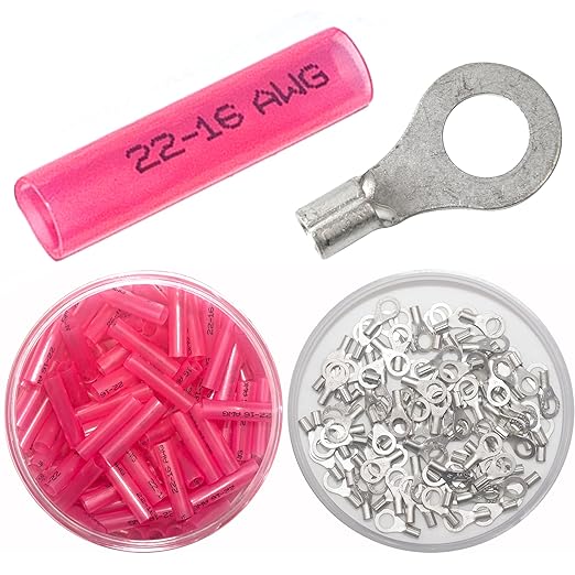 100PCS Separated Heat Shrink Ring Connectors Electrical Wire Crimp Termianls (Ring 3/8", AWG 22-16)