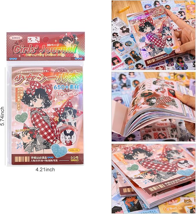 Girl's Japanese Retro Sticker Book, Anime Girl Theme - Image 7
