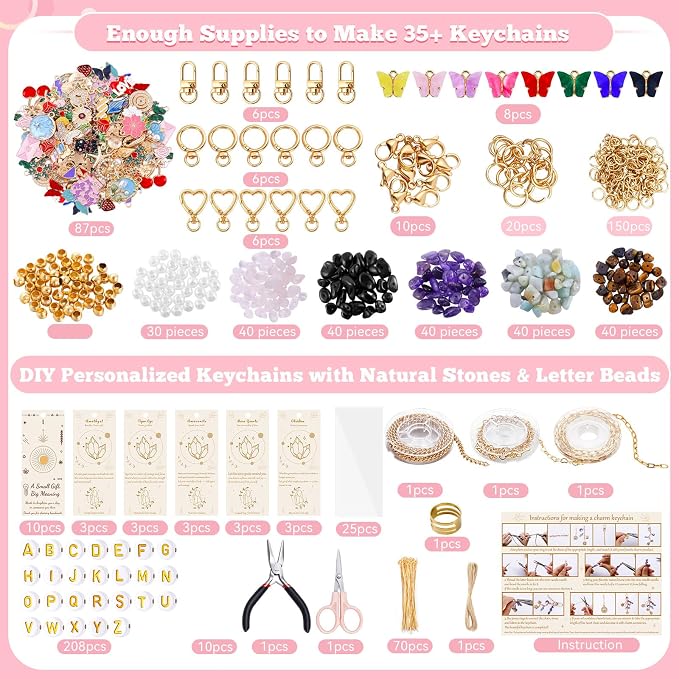 TOHONGADON 907 Pcs Lip Gloss Charms, Keychain Making Kit, Bag Charm Kit - Image 2