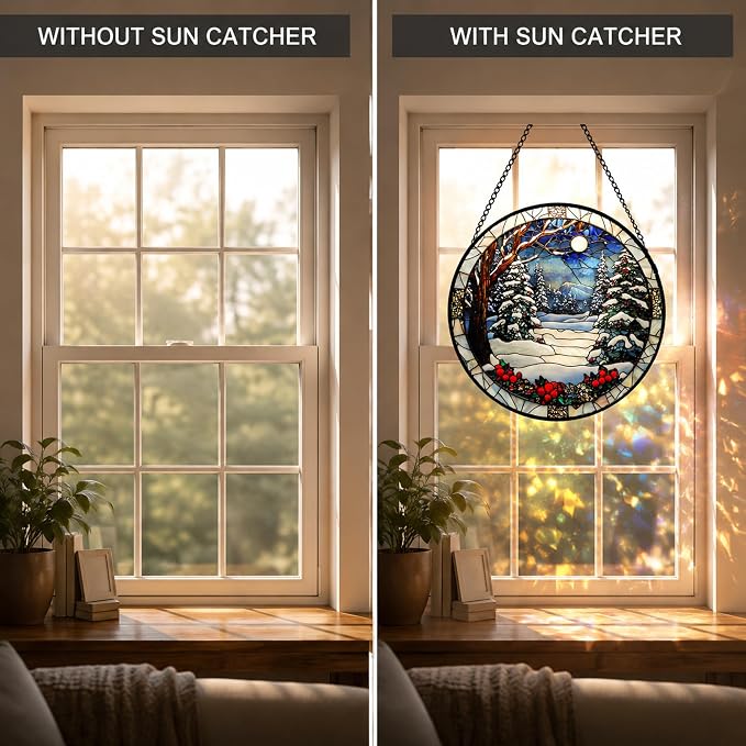 Cedar Snowscape Acrylic Suncatcher Faux Stained Glass Window Hanging 11.8" | - Image 5